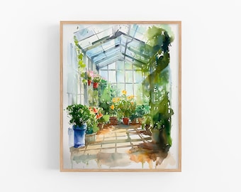 Greenhouse Painting Botanical Watercolor Print Plants Art Print Flowers Wall Art Decor Spring Gifts by FeelingPrints