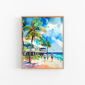 Siesta Key Beach Malerei Florida Aquarell Kunstdruck Palmen Kunstwerk Seascape Poster Wandkunst