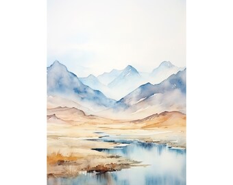 Colorado Mountains Watercolor Painting Foggy Mountains Art Print Travel Gifts by FeelingPrints