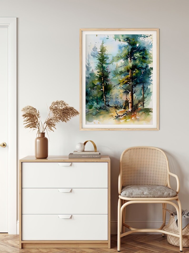 Pine Forest Watercolor Painting Pine Trees Art Print Colorado Forest ...