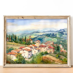 Tuscany Painting Italian Countryside Watercolor Artwork Fine Art Print Rustic Wall Art Decor by FeelingPrints