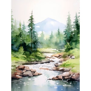 Crested Butte Arte Impresión Pino Colorado Paisaje Acuarela Pintura Pino Bosque Acuarela Arte Pared Arte por FeelingPrints