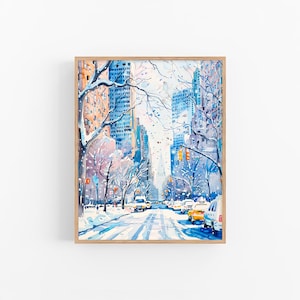 Park Avenue Painting Winter New York Cityscape Watercolor Art Print NYC Art Print by FeelingPrints