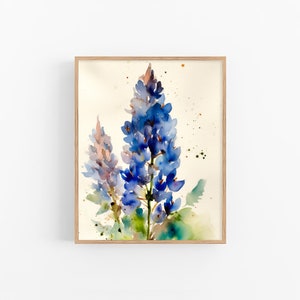 Bluebonnet Flowers Art Print Floral Artwork Flowers Watercolor Art