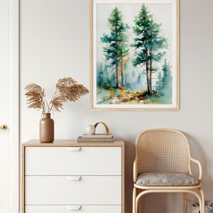 Pine Trees Art Print Colorado Foggy Forest Evergreen Trees Watercolor ...