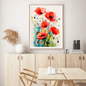 Red Poppy Flowers Watercolor Art Print Floral Artwork Farmhouse Wall ...
