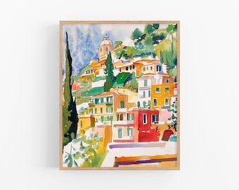 Positano Watercolor Art Print Italian Cityscape Artwork Amalfi Coast Painting Wall Art by FeelingPrints