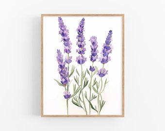 ラベンダーの花の水彩画アートプリント トスカーナの花の絵画 花柄