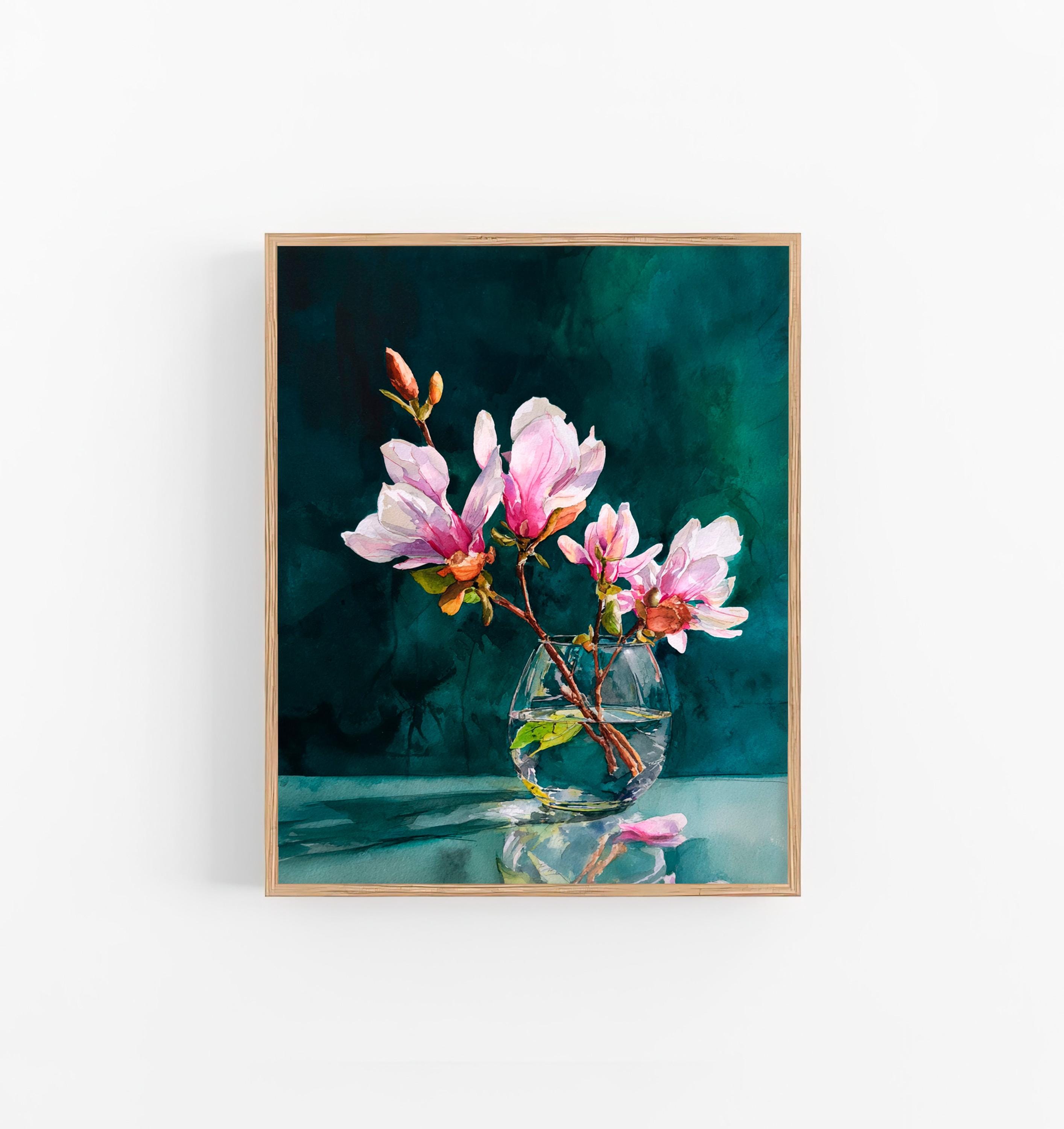 Magnolia Watercolor Painting: Pink Flower Art Print Botanical Wall Art Elegant Floral Still Life Modern Nature Artwork by FeelingPrints