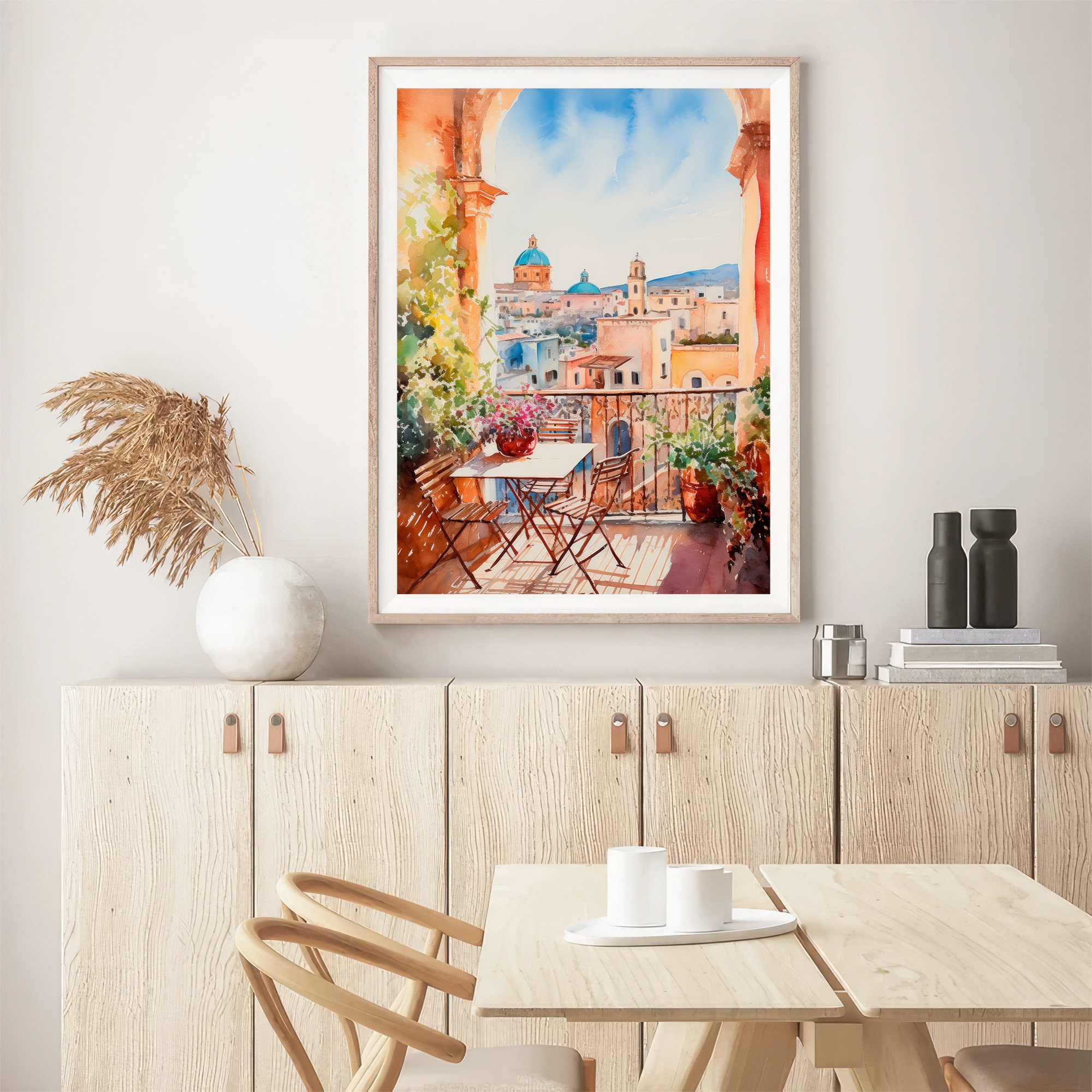 シチリア島の絵画 イタリア 水彩画 アートプリント 都市景観 アート