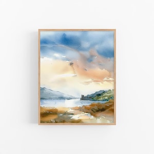 アイルランドの風景画 水彩画 アイルランドの水彩画アートプリント 中立的な風景画 水彩画アートワーク ギフト by FeelingPrints