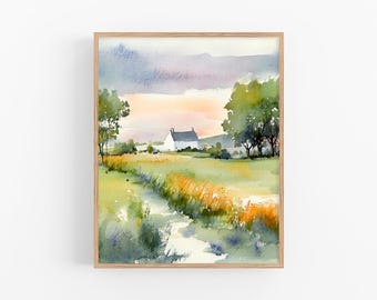 Irish Cottage Watercolor Painting Irish Landscape Watercolor Art Print Ireland Landscape Wall Art Decor Gifts by FeelingPrints
