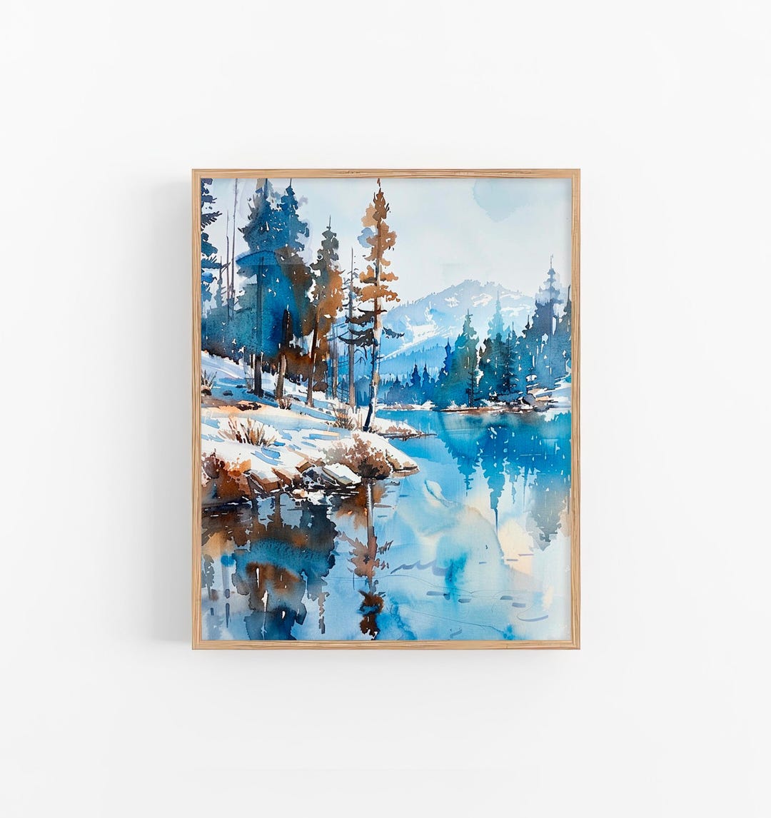 Tahoe Lake Painting Pine Trees Watercolor Art Print California Lake ...