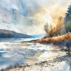 Glacier National Park Watercolor Art Print: Neutral Landscape Wall Decor