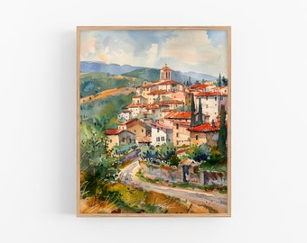 Tuscany Painting Vineyards Countryside Art Print Italian Landscape Watercolor Painting Travel Art Poster by FeelingPrints