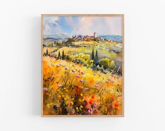 Tuscany Painting Italian Countryside Watercolor Art Print Tuscany Wall Art Decor Travel Gifts by FeelingPrints