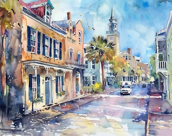 Charleston Art Print South Carolina Watercolor Painting Charleston Wall Art Rustic Decor Kitchen Wall Art Travel Gifts by FeelingPrints