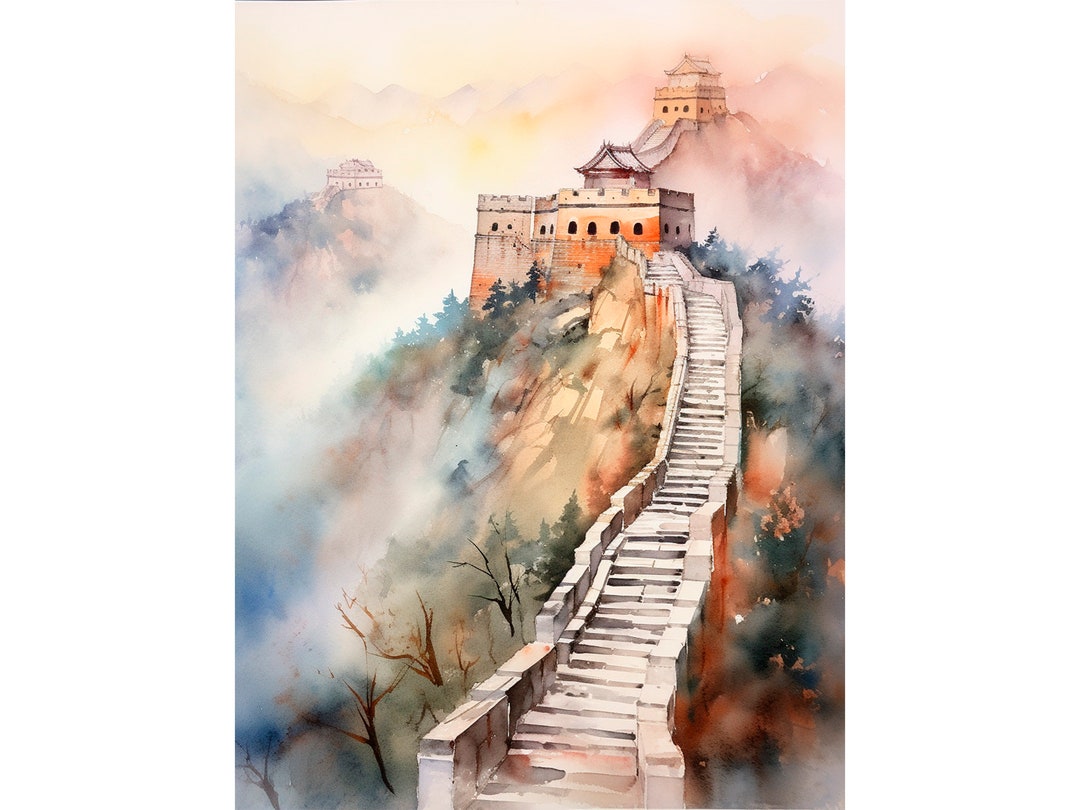 Great Wall of China Painting China Watercolor Art Print Travel Etsy