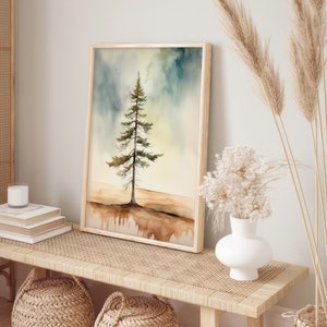 Pine Tree Watercolor Art Print Misty Forest Poster Minimalist Wall Art ...