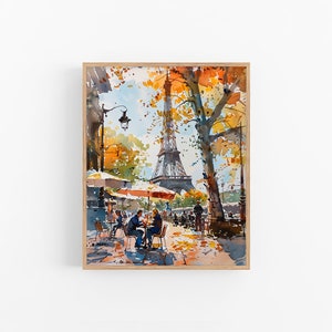« Peinture à l&#39;aquarelle de café de Paris, impression d&#39;art de paysage urbain de France, impression d&#39;art mural tour Eiffel, cadeaux de fête des pères » par FeelingPrints