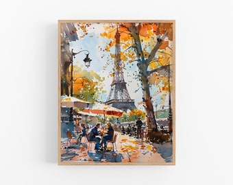 Akvarellmålning av Paris Café, Frankrike, stadslandskap, konsttryck, Eiffeltornet, väggkonst, fars dag-presenter från FeelingPrints