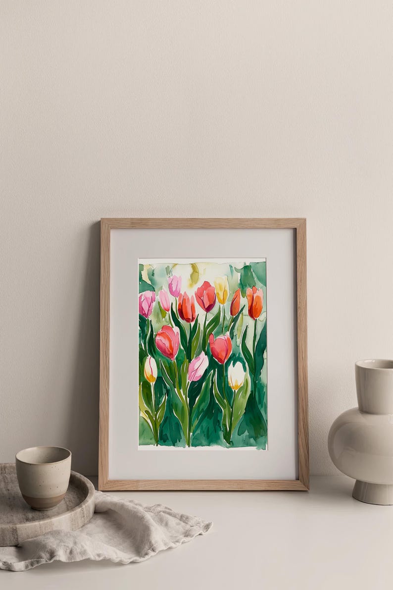 Tulip Flowers Art Print Flowers Watercolor Painting Floral Wall Art ...