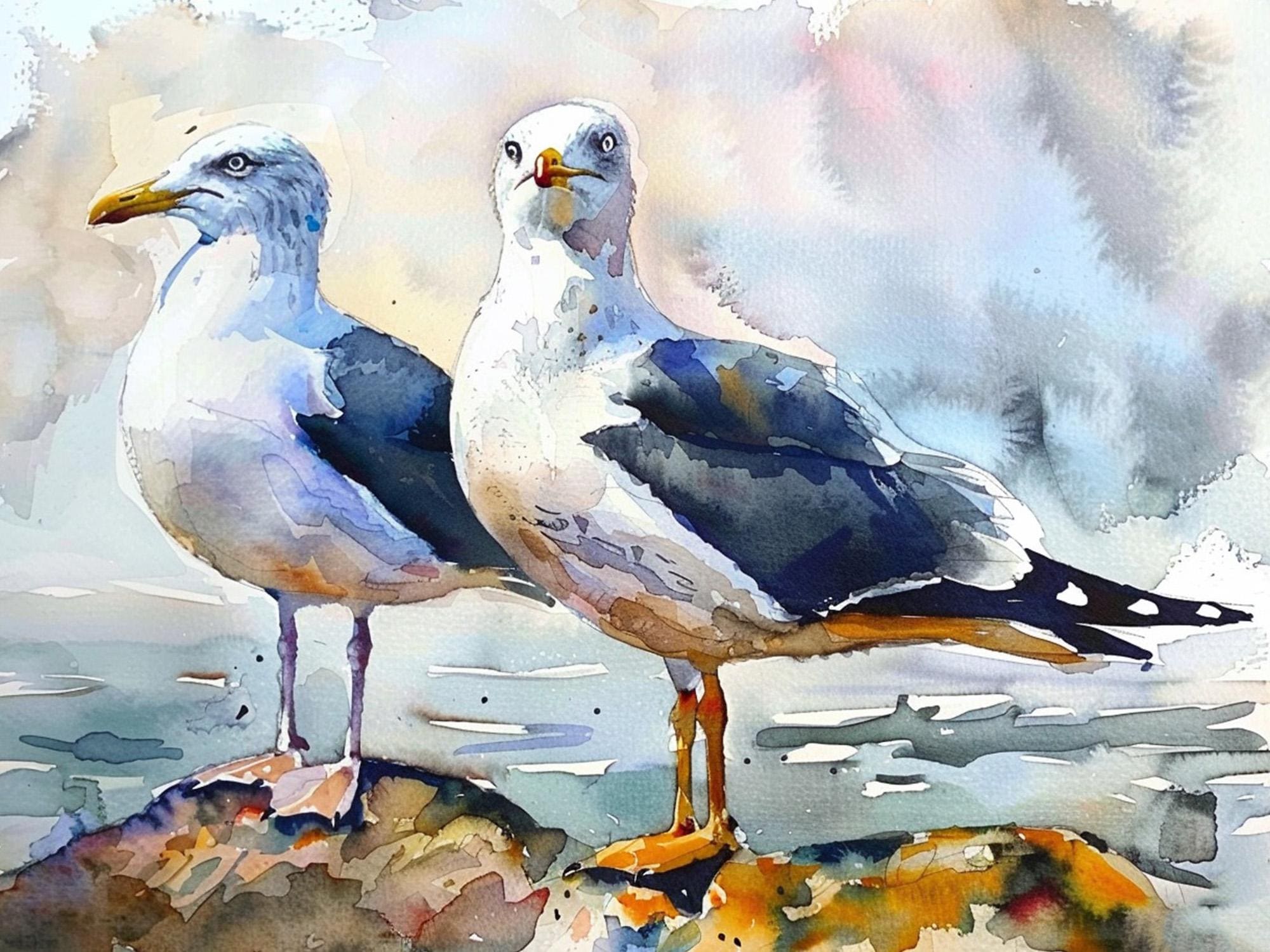 Seagull Art Print Birds Watercolor Painting Seabirds Wall Art Print ...