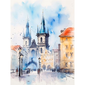 プラハの絵画 チェコの都市景観 水彩画 アートプリント 旅行アートポスター 旅行ギフト FeelingPrints
