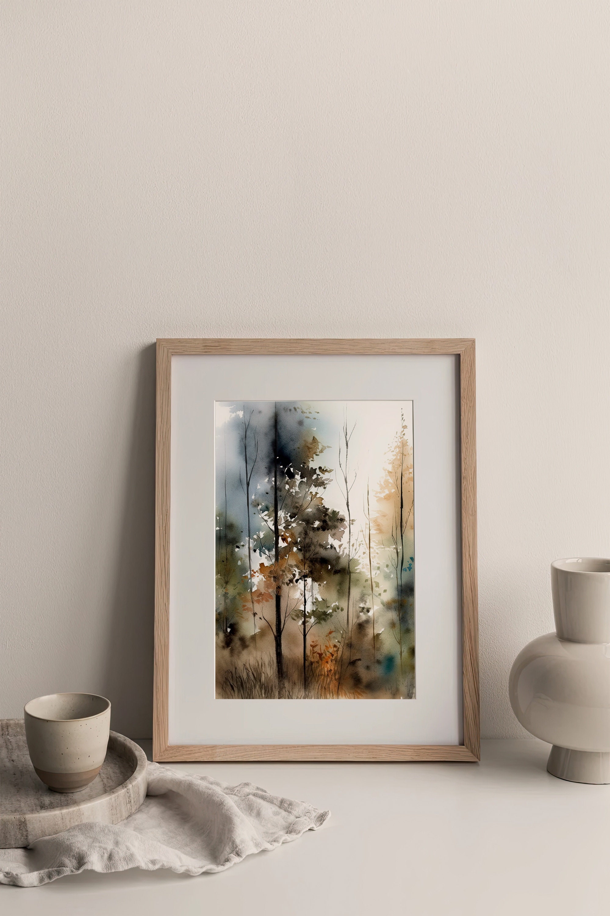 Foggy Forest Watercolor Art Print Pine Trees Painting Vermont Landscape ...