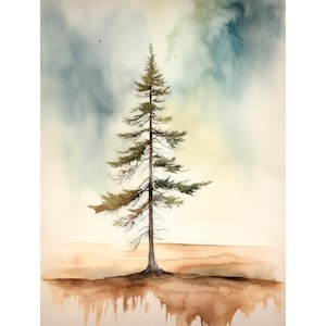Pine Tree Watercolor Art Print Misty Forest Poster Minimalist Wall Art Decor Pine Trees Print by FeelingPrints
