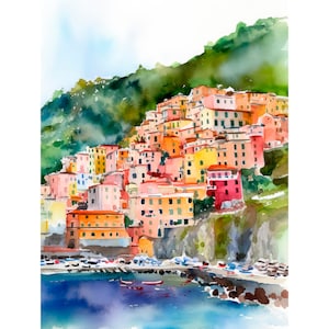 Positano Watercolor Painting Italy Landscape Art Print Cityscape Artwork Travel Art Poster