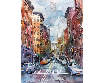 Brooklyn Street Watercolor Painting Brooklyn Bridge Watercolor Art Print Cityscape Wall Art Travel Gifts by FeelingPrints