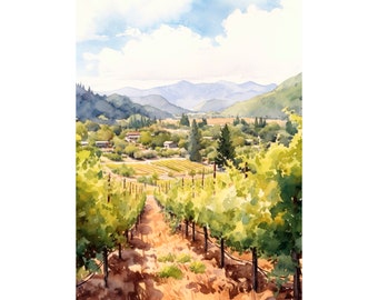 Napa Valley Watercolor Art Print California Landscape Wall Art Vineyard Artwork
