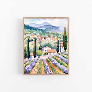 Provence Landschaft Aquarell Malerei Frankreich Stadtbild Aquarell Kunstdruck Lavendelfelder Wand Kunst Dekor von FeelingPrints