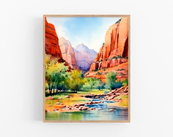 Zion National Park Watercolor Painting Utah Art Print Watercolor Landscape Travel Art Poster