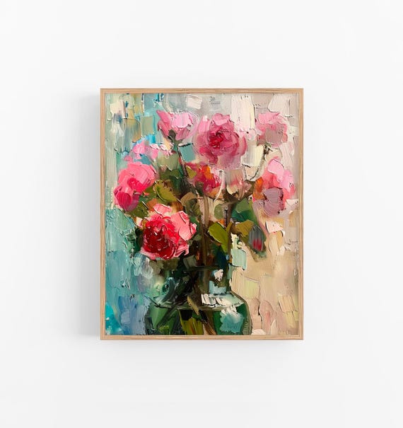 Peony Flowers Canvas Print Flowers Oil Print Peonies Wall Art Decor Gifts by FeelingPrints