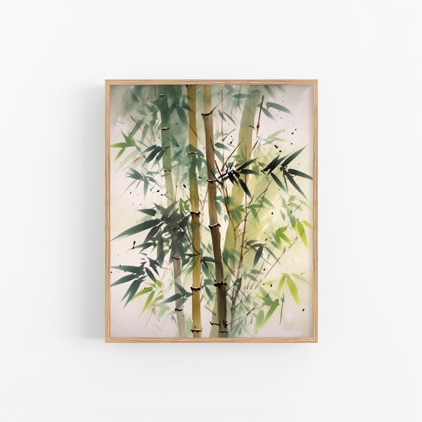 Bamboe schilderij bamboe boom aquarel Art Print minimalistische muur kunst botanische kunst poster