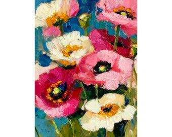 Poppy Flowers Painting Impasto Floral Art Print Textured Blossom Artwork On Canvas Cottagecore Wall Decor Gift by FeelingPrints
