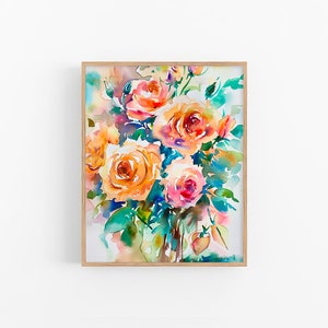 Rose Flowers Watercolor Painting Abstract Flowers Art Print Wall Decor for Home by FeelingPrints