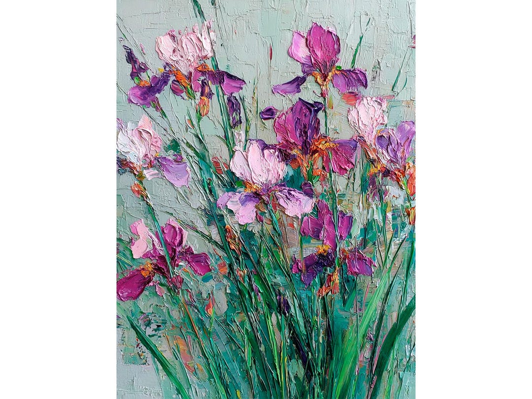 Iris Painting Art Print Purple Flowers Impasto Artwork Wall Art ...