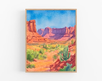 Arizona Desert Watercolor Painting Texas Landscape Watercolor Art Print Cactus Wall Art Decor Travel Poster by FeelingPrints