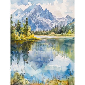 Sawtooth Lake Watercolor Art Print Idaho Mountains Landscape Painting Travel Wall Art Print by FeelingPrints
