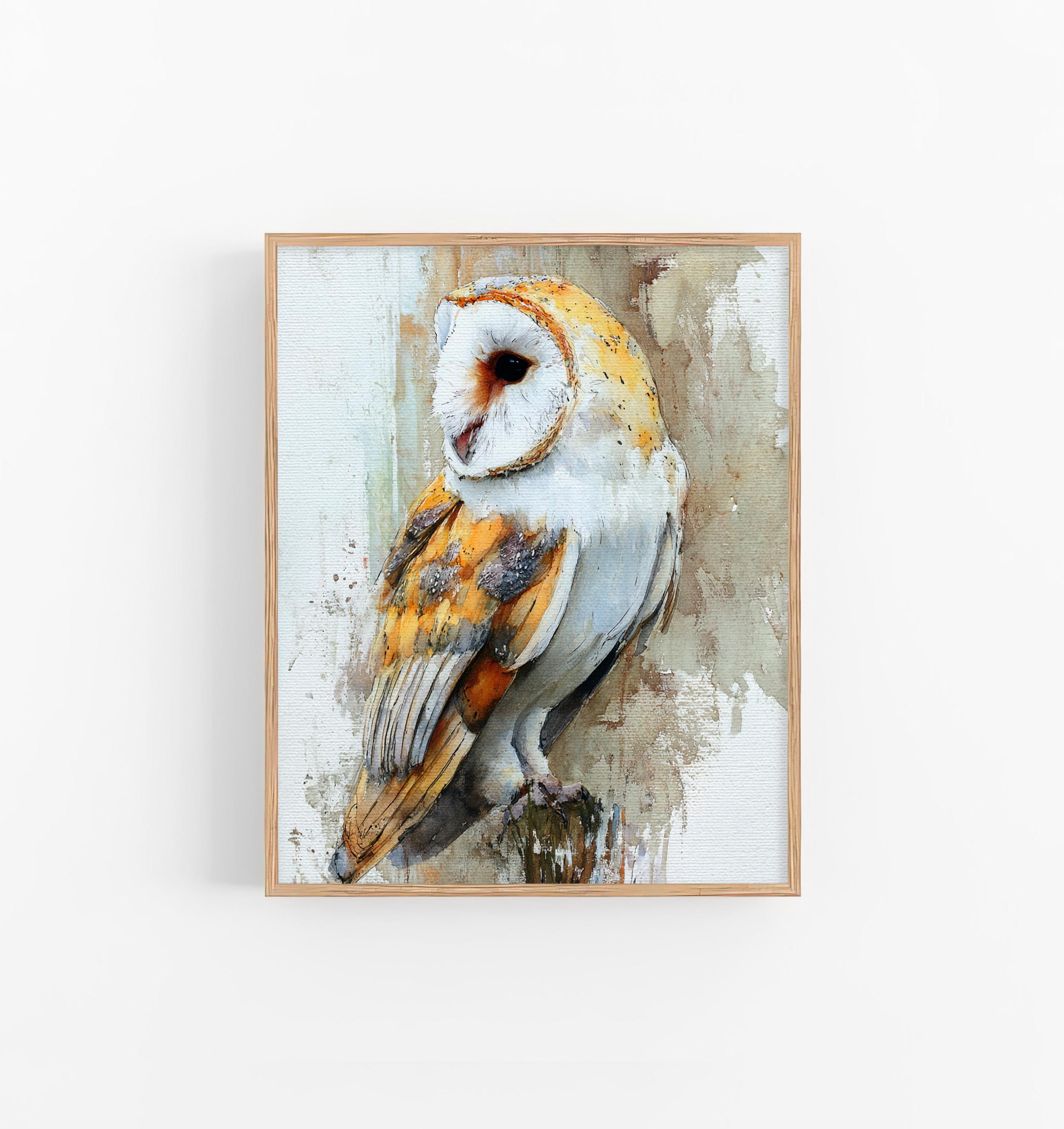 Barn Owl Watercolor Painting: Rustic Bird Wall Art, Woodland Animal Decor, Nature Illustration by Fe