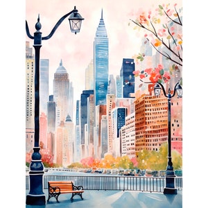 ニューヨーク市のアートプリント絵画都市景観水彩画アートプリント旅行アートポスターby FeelingPrints