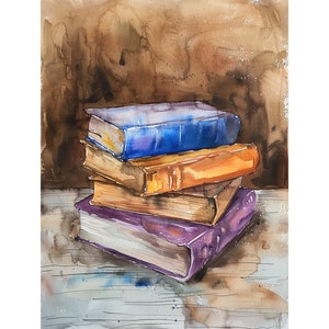 Books Watercolor Painting Old Book Library Art Print Books Farmhouse Wall Art Decor by FeelingPrints