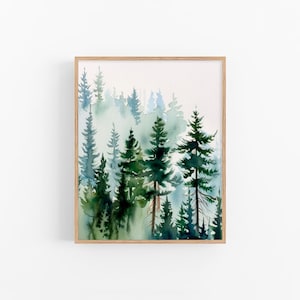Pine Forest Watercolor Painting Pine Trees Forest Artwork Watercolor Wall Art Decor Gifts by FeelingPrints
