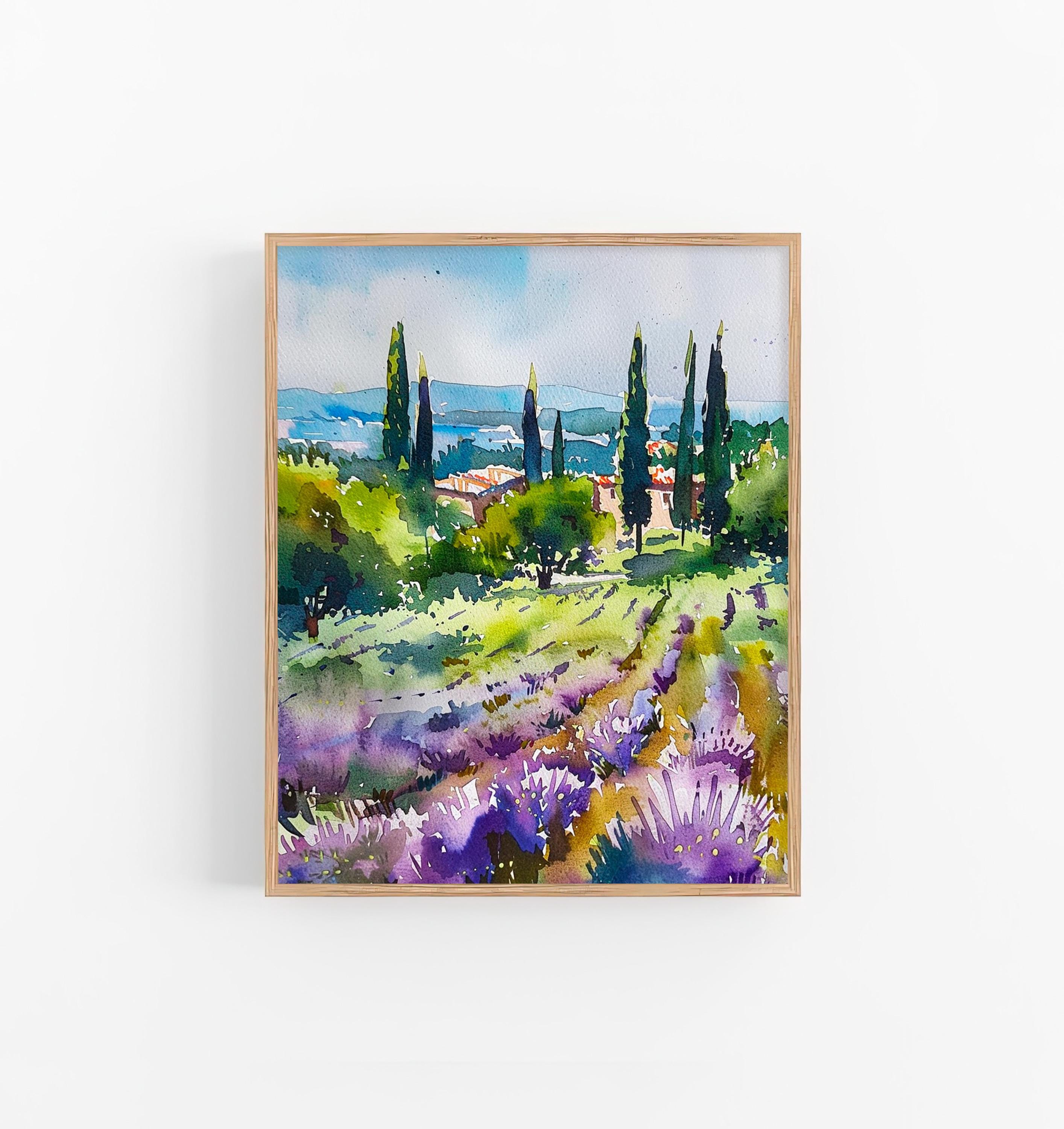 プロヴァンスの水彩画 フランスの田舎の水彩画アートプリント