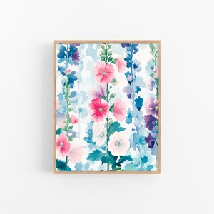 Hollyhocks Watercolor Painting Flowers Watercolor Art Print Floral Wall Art Decor Gift by FeelingPrints