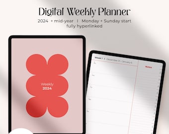 Digitaler Wochenplaner 2024 | Minimalistischer einfacher Planer | Wöchentlich und monatlich I Digitaler Planer Goodnotes + iPad I Stilvolle Farbpalette