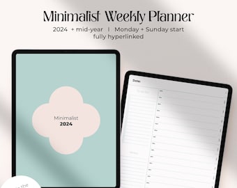 Einfacher digitaler Planer 2024 | Minimalistisches ästhetisches Design | Wöchentliche und monatliche Planung I iPad + Goodnotes-Planer